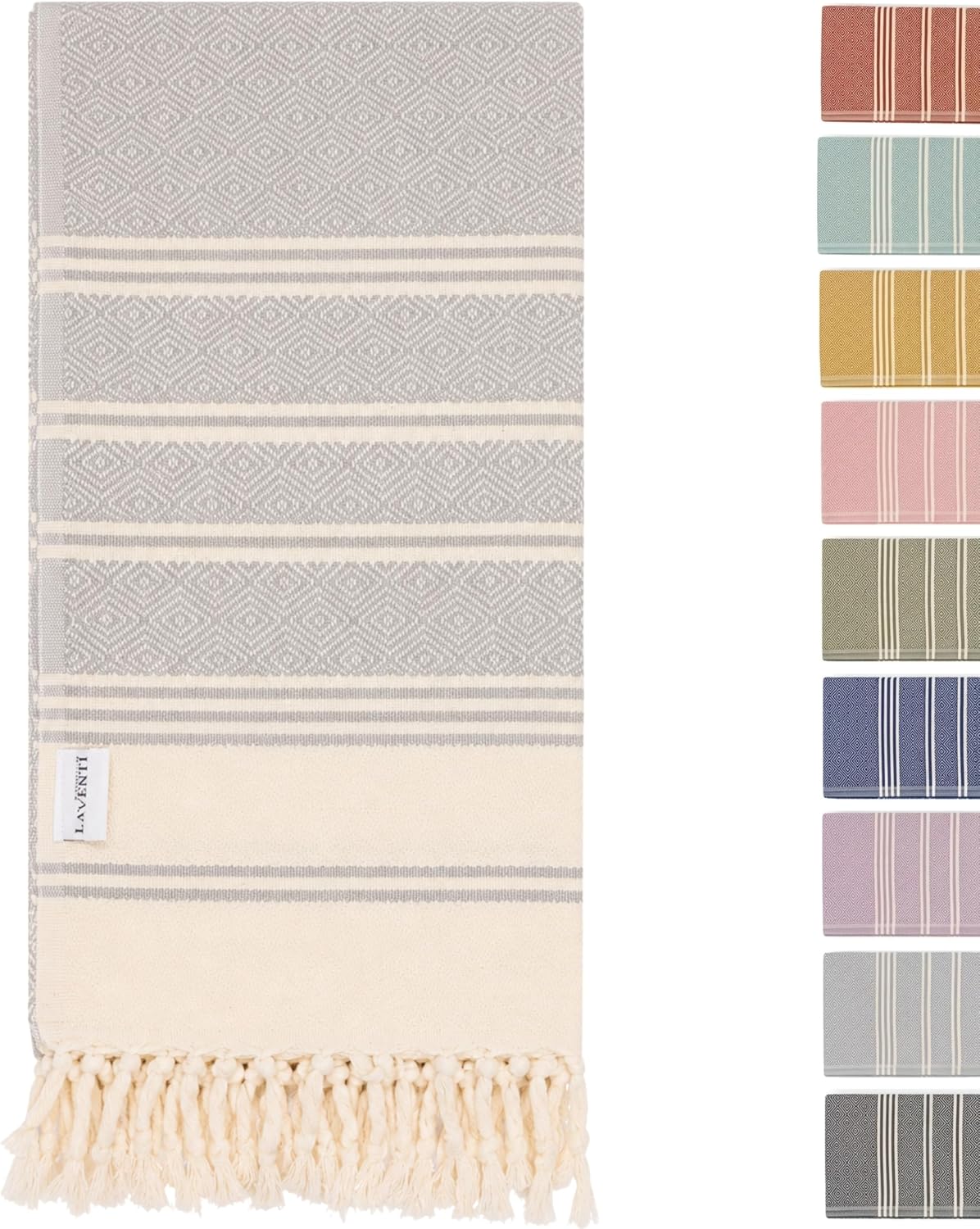 La'Venti Home Turkish Beach Towel - Light Gray Diamond Pattern, Sand Free, 100% Turkish Cotton, Oeko-TEX Certified, Quick Dry, Lightweight Oversized Travel Towel - 39x71 Inch image 3