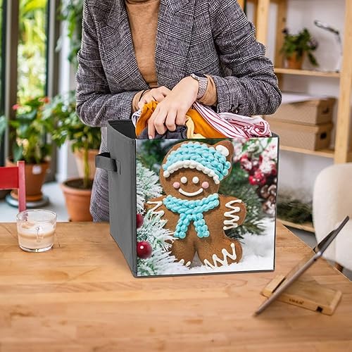 Miniatura 7 de Christmas Gingerbread Tree Storage Cubes, Xmas Winter Snowy 11 Inch Fabric Bins with Double Handles,Closet Organizers for Shelves,Foldable,for