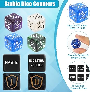 Windspeed 60PCS MTG Dice Counters, MTG Counters for TCG Card Games, 40P -1/+1 Buff Tokens/ 10P Abilities Keywords/ 10P Shield/Storage Bag