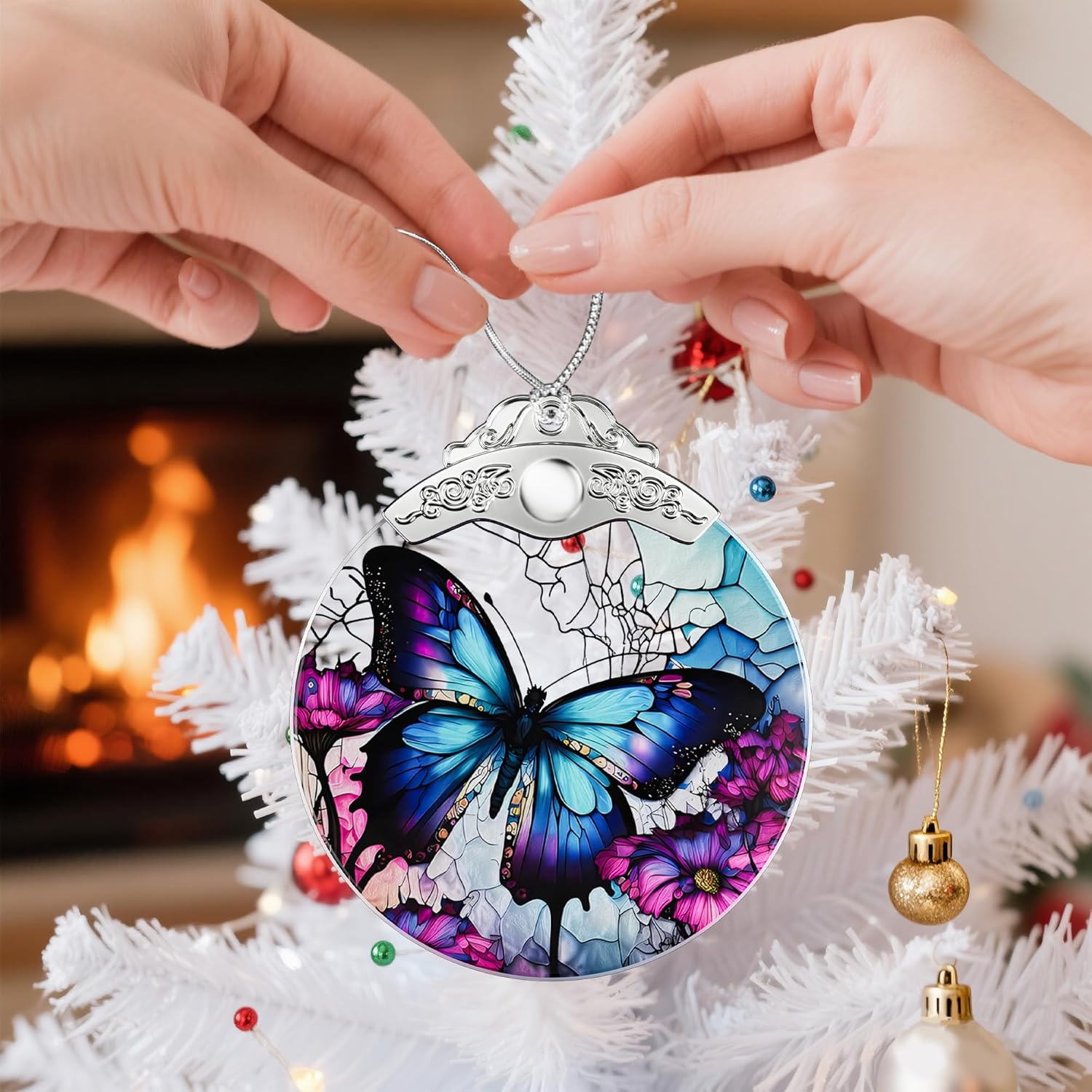 Butterfly Gifts for Women, Stained Glass Ornaments, Purple Butterfly Decorations, Hanging Holiday Presents Idea, Car Hanging Ornaments, Car Charm, Mirror Accessories - Image 5