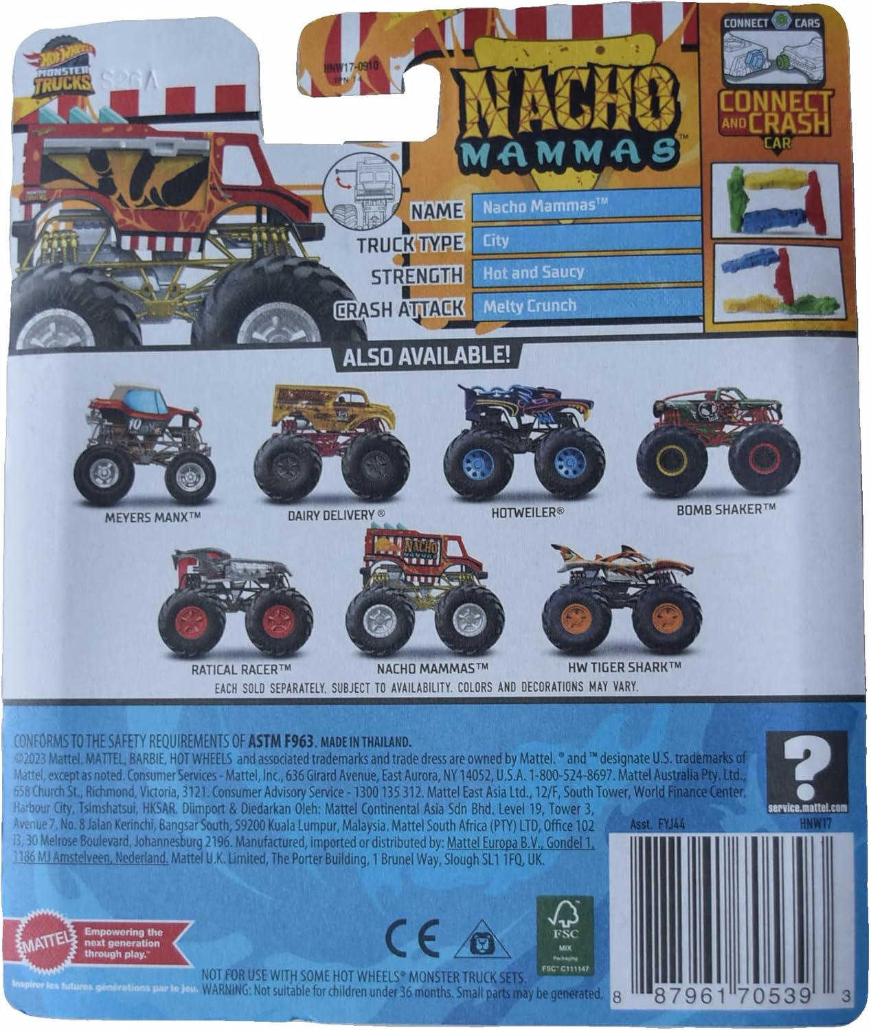 Matchbox Hot Wheels Monster Trucks Nacho Mammas, Snack Pack 6/6 Connect and Crash Car