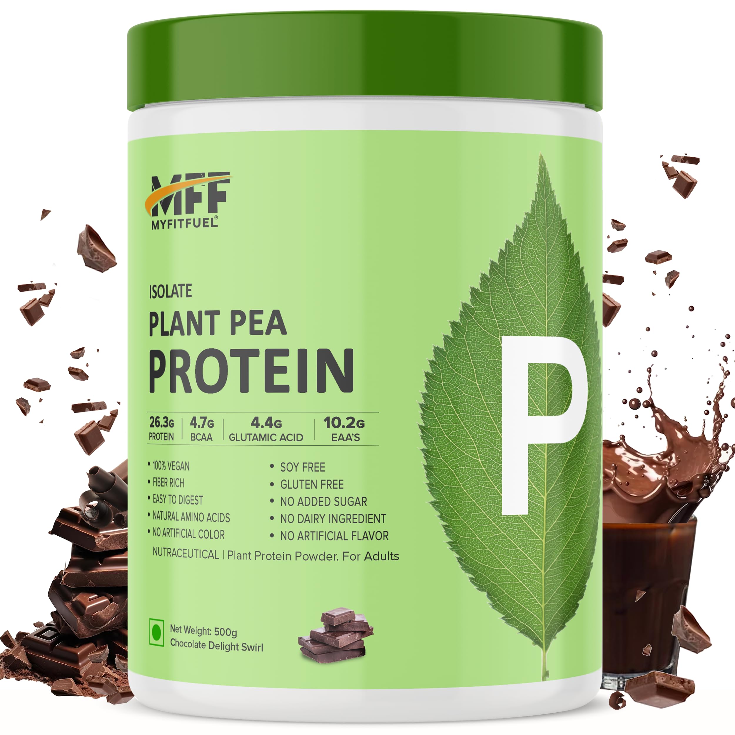 MyFitFuel Clean Plant Pea Protein Isolate (26.3g Protein, 4.7g BCAA, 10.2g EAA) |Easy to Digest | Vegan Plant Protein Powder [500g, 14 Servings, (Chocolate Delight Swirl)]-image-25