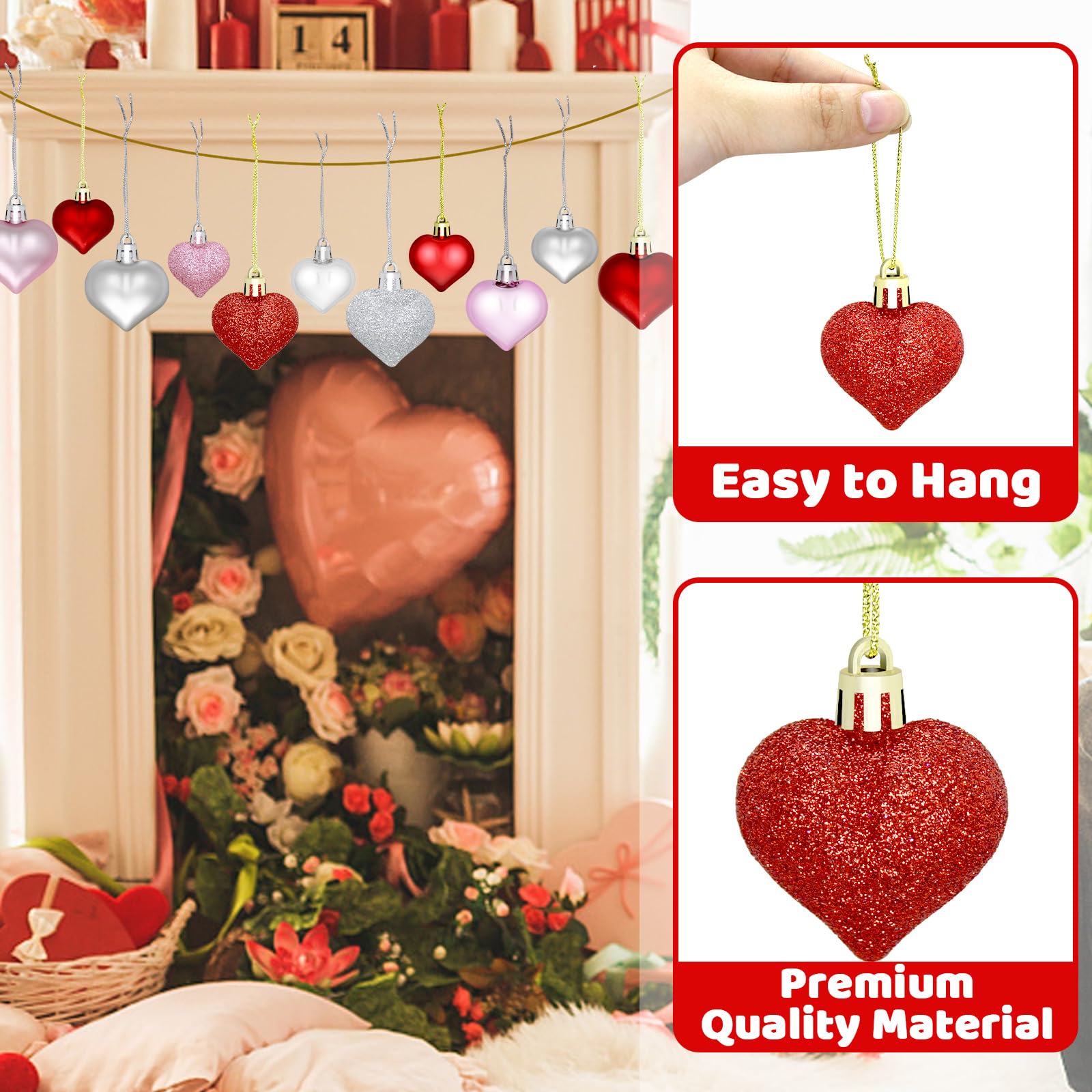 Lot De 36 Cœurs à Suspendre Pour Décoration De Saint-Valentin | Décoration D 'arbre De Saint-Valentin | Décorations à Suspendre Pour Plafond Et Fenêtres | Décorations De Saint-Valentin