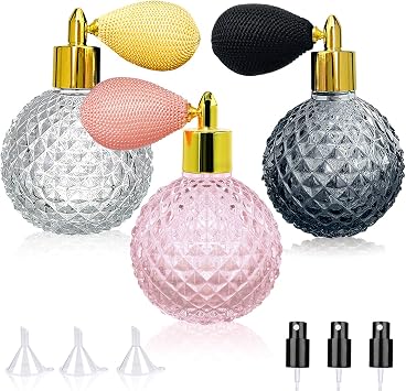 SuproBarware Perfume Atomizer Spray Bottle 3.4oz / 100ml, Glass Decorative Bottle, Class Spray with Air Bulb for Cocktail, Bartender 3 Pack