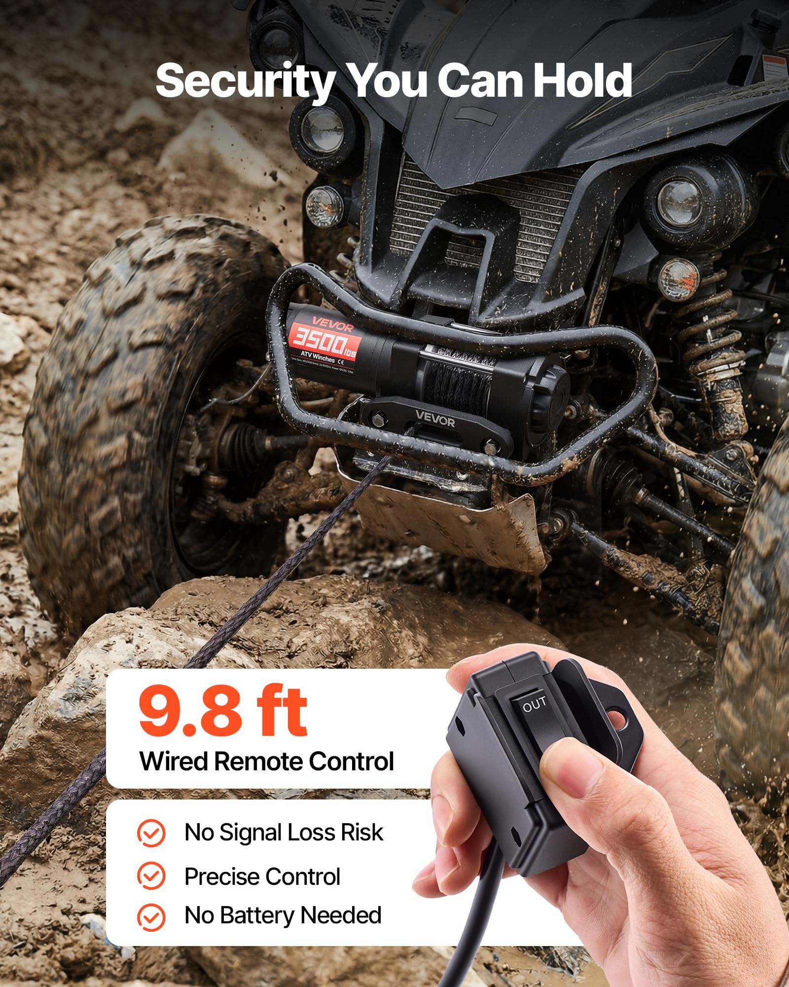 VEVOR Verricello Elettrico con Cavo da 1587 kg, Verricello Elettrico da 12 V CC per ATV/UTV Fuoristrada con Fune Sintetica Ø 5,5 mm x 10 m, Telecomando Cablato, Protezione IP55 per Recupero Stradale