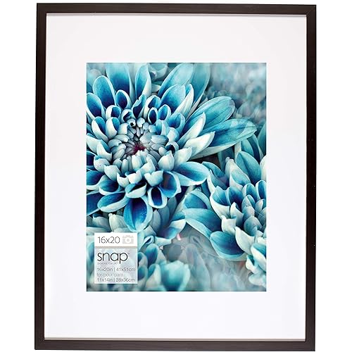 Snap 16x20 Black Wall Picture Frame with Single White Mat For 11x14 Picture