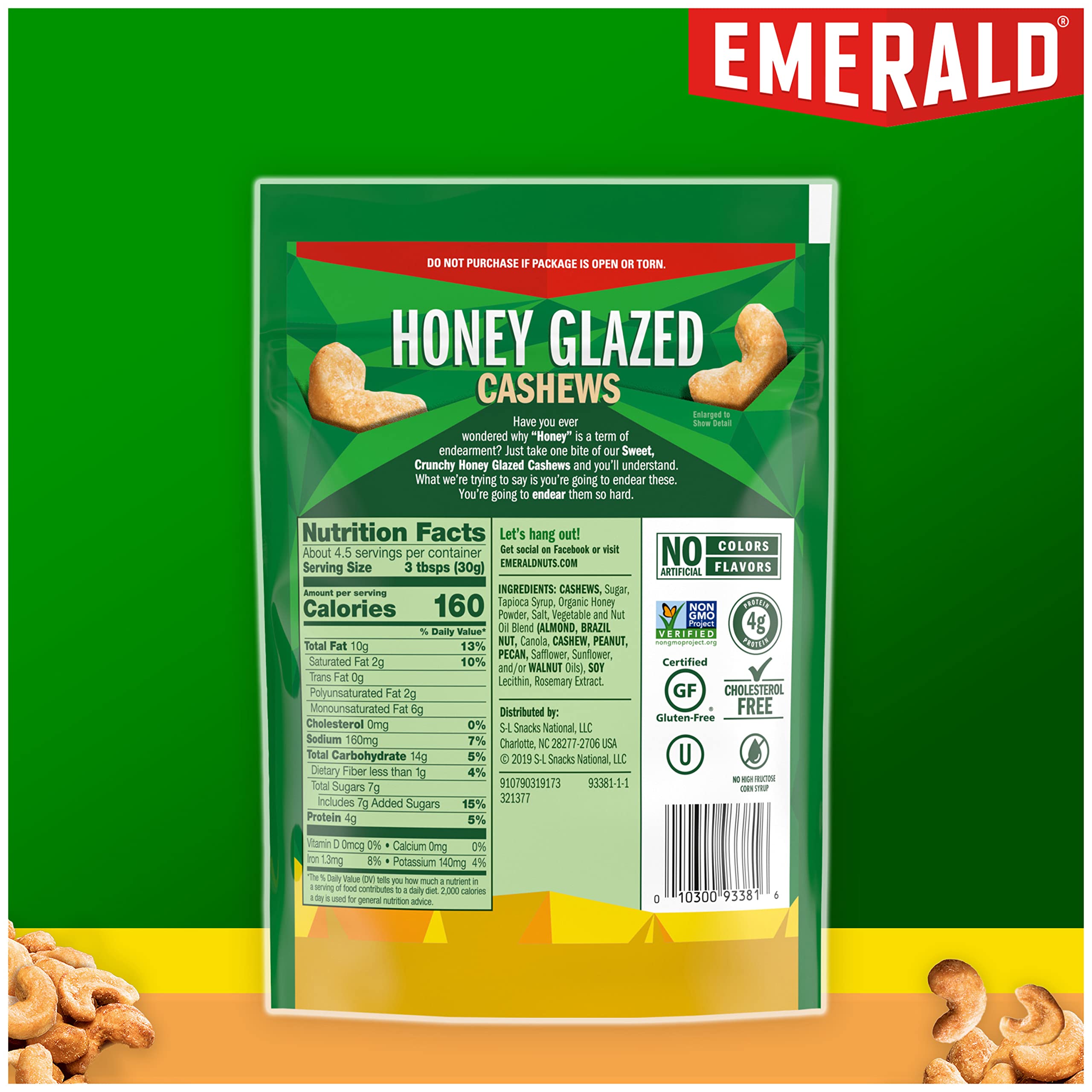 Snapklik.com : Emerald Nuts, Honey Glazed Cashews, 5 Oz Resealable Bag