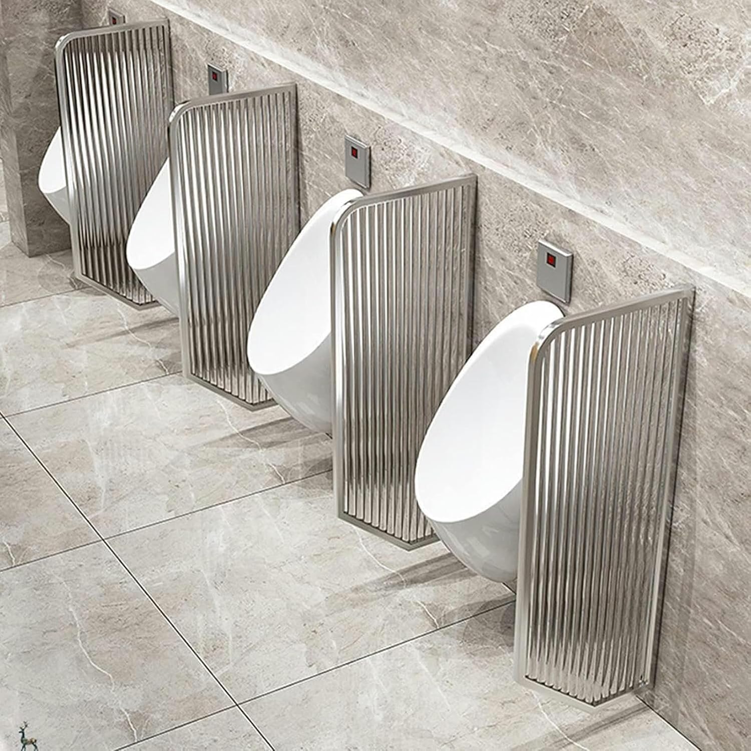 Toilet Partition Urinal Privacy Screen,Wall-Mounted Decorative Partition Protection Screen Divider,Metal and Translucent Glass Panel Partition Wall Divider -1, Silver