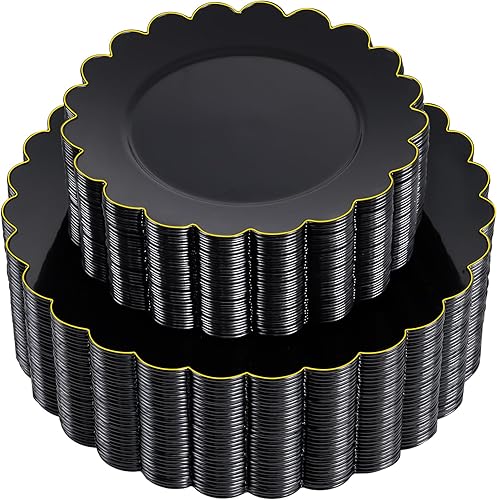 Miniatura 9 de supernal 100 platos de plástico blanco y dorado festoneado, platos de plástico para fiestas, bonito plato de cena, perfecto para el día de San 100