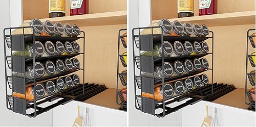Miniatura 8 de SpaceAid Organizador de especias extraíble con 20 frascos, organizador de condimentos deslizante de servicio pesado para gabinetes de cocina