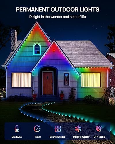 Miniatura 2 de VCOKEN Luces permanentes para exteriores, 111 pies con luz LED inteligente 72 RGB para decoración de casa y exteriores, modo de escena de bricolaje,