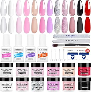 Dipping Powder Nail Kit 12 Color Clear White Nude Dip Powder French Set with Base Top Coat, Activator, Brush Saver Dip Manicure System, wakaniya Nail Dipping Powder Starter Kit for DIY Home & Salon