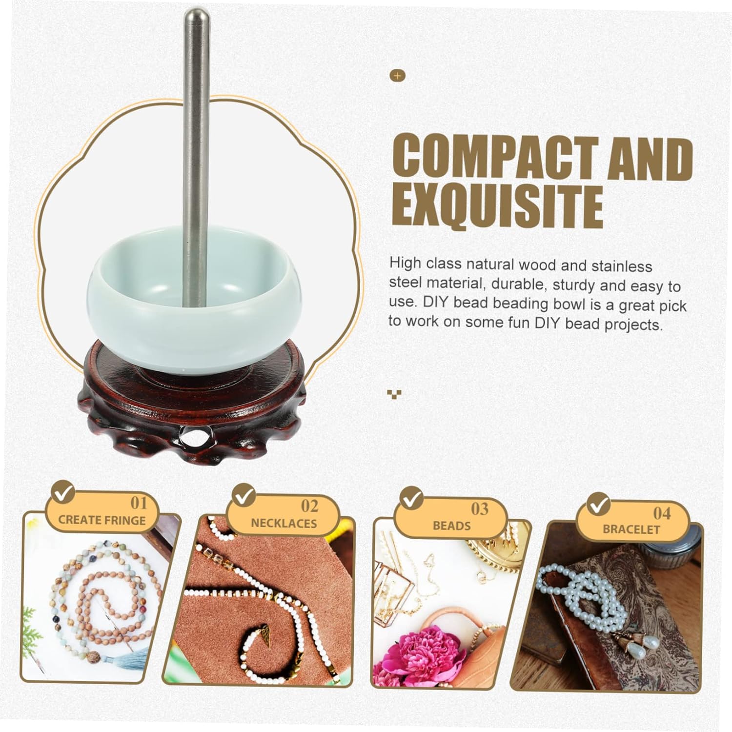Uonlytech Gems Beading Tool for Projects Efficient Beading Bowl with Smooth Rotating Design for Quick Stringing of Bracelets and Jewelry Sandalwood