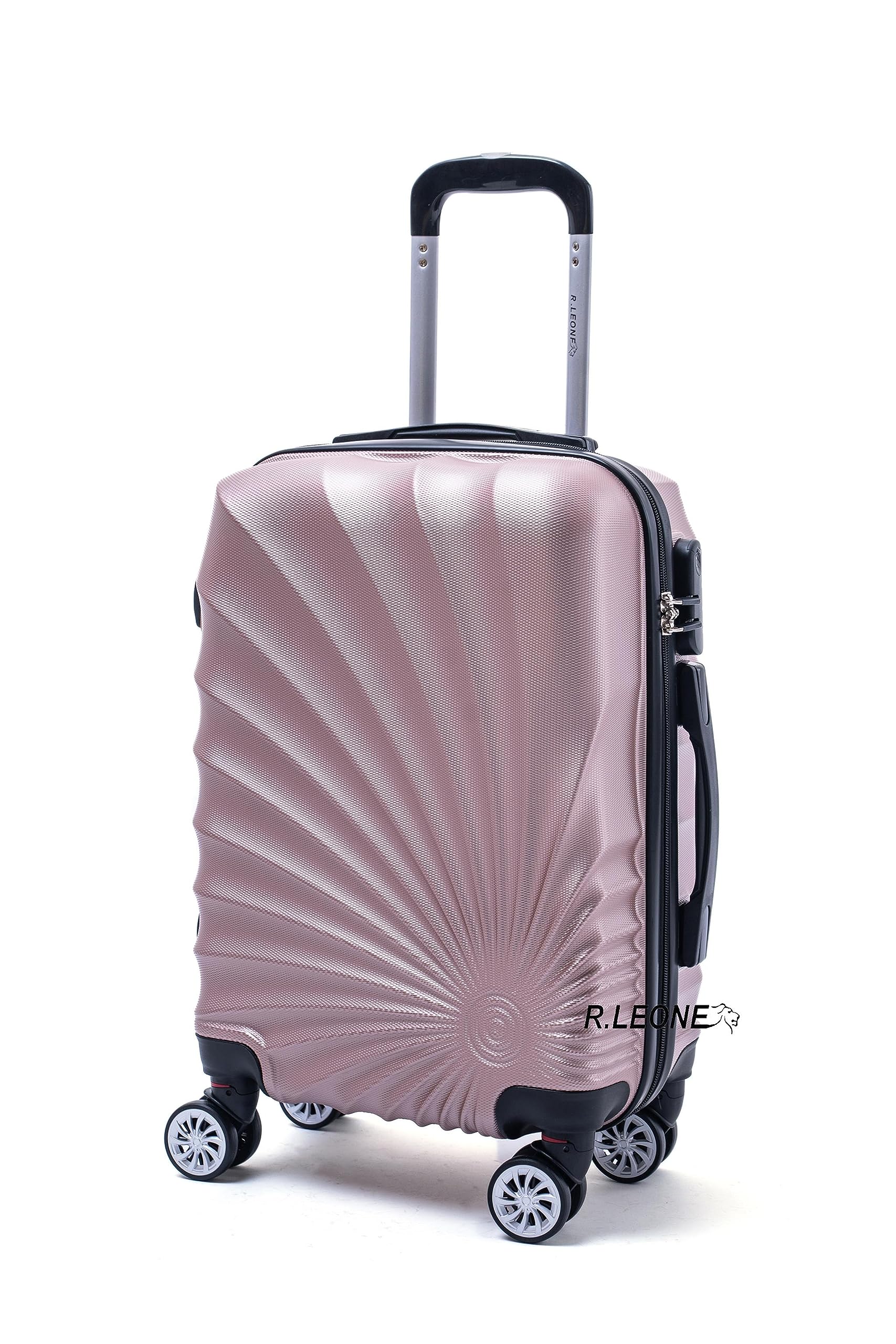 R.Leone Valigia da 1 pezzo Fino a Set 4 Trolley Rigido grande, medio, bagaglio a mano adatto Ryanair 55x40x20cm e beauty case 8 ruote in ABS 2092 (Rose gold, Set 4 XS S M L)
