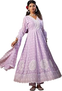 INDO ERA Women's Pure Cotton Embroidered Anarkali Kurta and Pant with Dupatta Set (IEOUT10173) Price In India