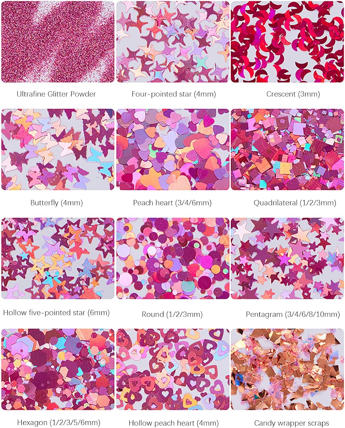 RoseFlower Holographic Chunky Glitter, Mix Multi Flakes Dreams Festival Cosmetic, Body Face Eye Hair Nail & Eyeshadow, Butterfly Decoration Perfect Halloween, Resin, Slime, Tumbler, Craft, Makeup