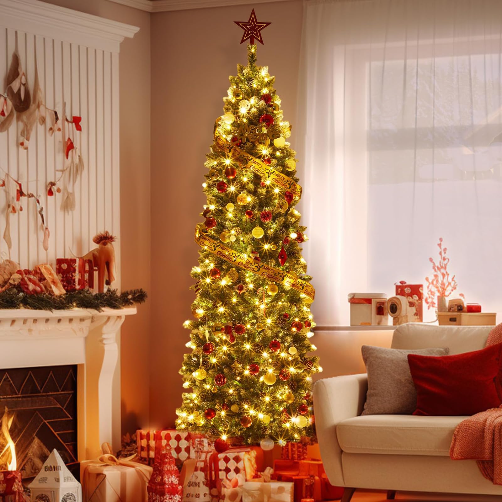 Garvee 230 cm Weihnachtsbaum Künstlich, Tannenbaum Künstlich Mit Metallständer, Christbaum, PVC Tannenbaum Mit 800 Grünen Spitzen, Für Zuhause, Büro, Geschäfte Und Hotels