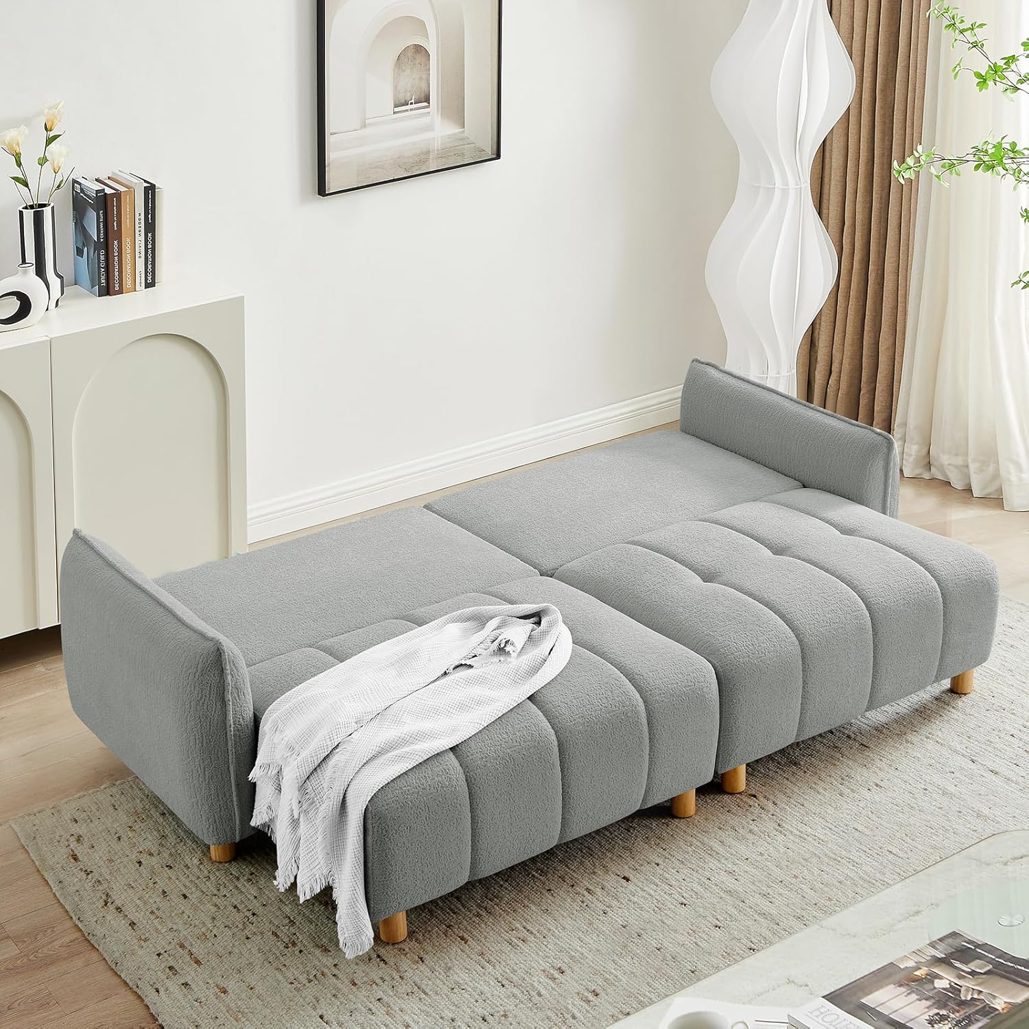 90.1" Convertible Sofa Bed, Modern Full Size Sleeper Loveseat, 2-in-1 Comfy Chenille Couch Bed with Storage for Living Room, Small Spaces, Office, Apartment, Grey