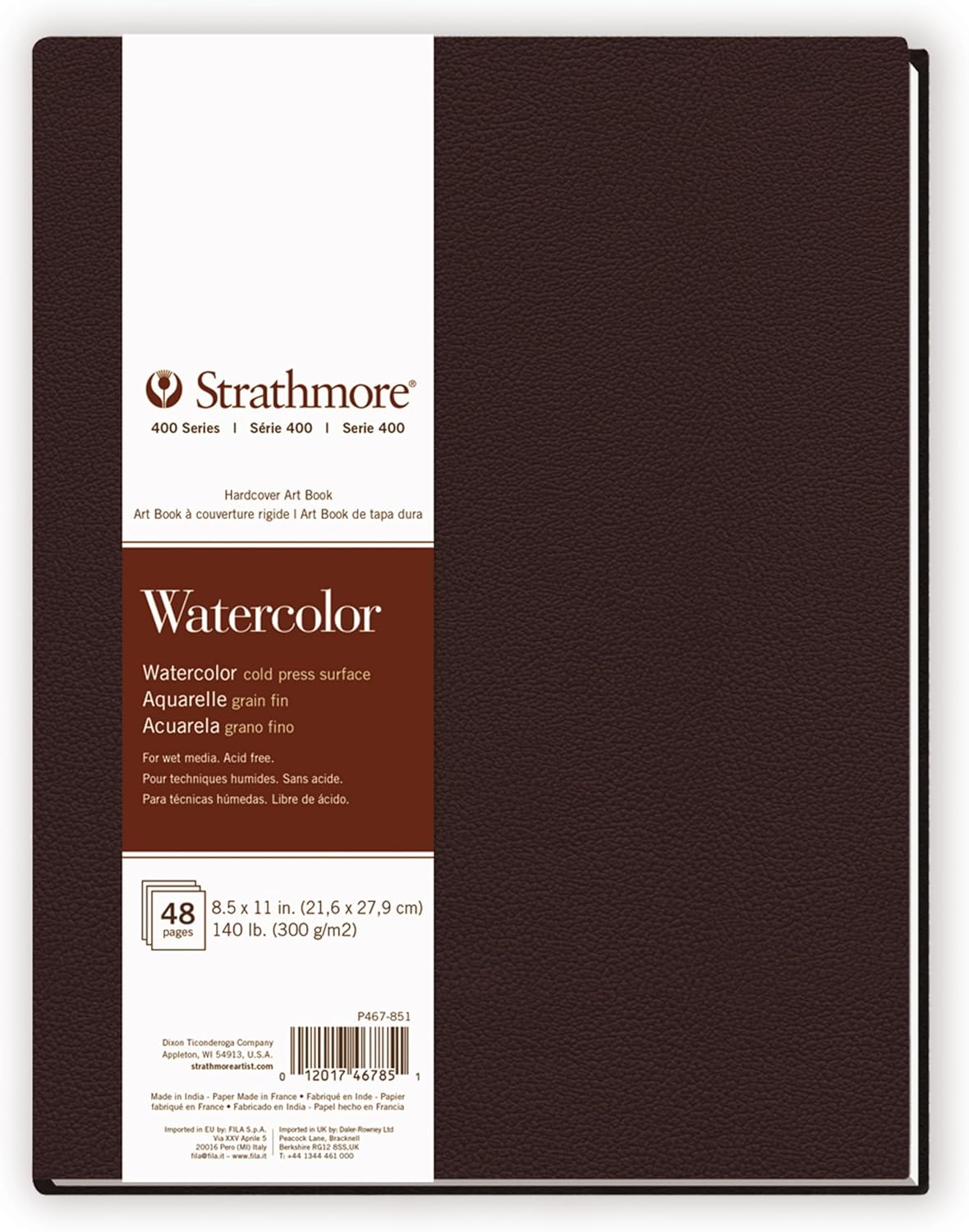 Strathmore 400 Series Watercolor Paper Art Book, Matte Brown Cover, Natural White, Hardbound, 24 Sheets, 8.5x11 inch
