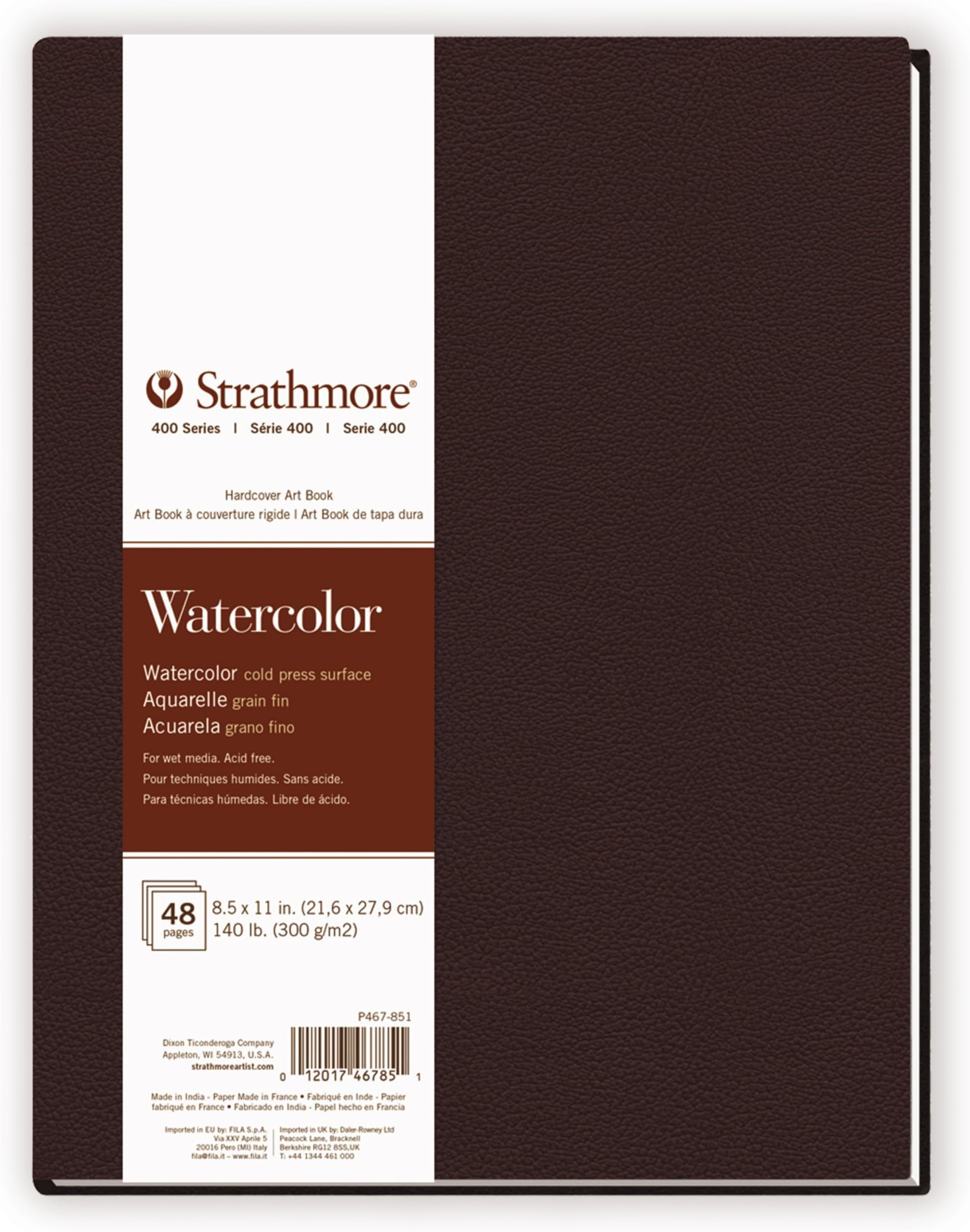 400 Series Watercolor Paper Art Book, Matte Brown Cover, Natural White, Hardbound, 24 Sheets, 8.5x11 inch