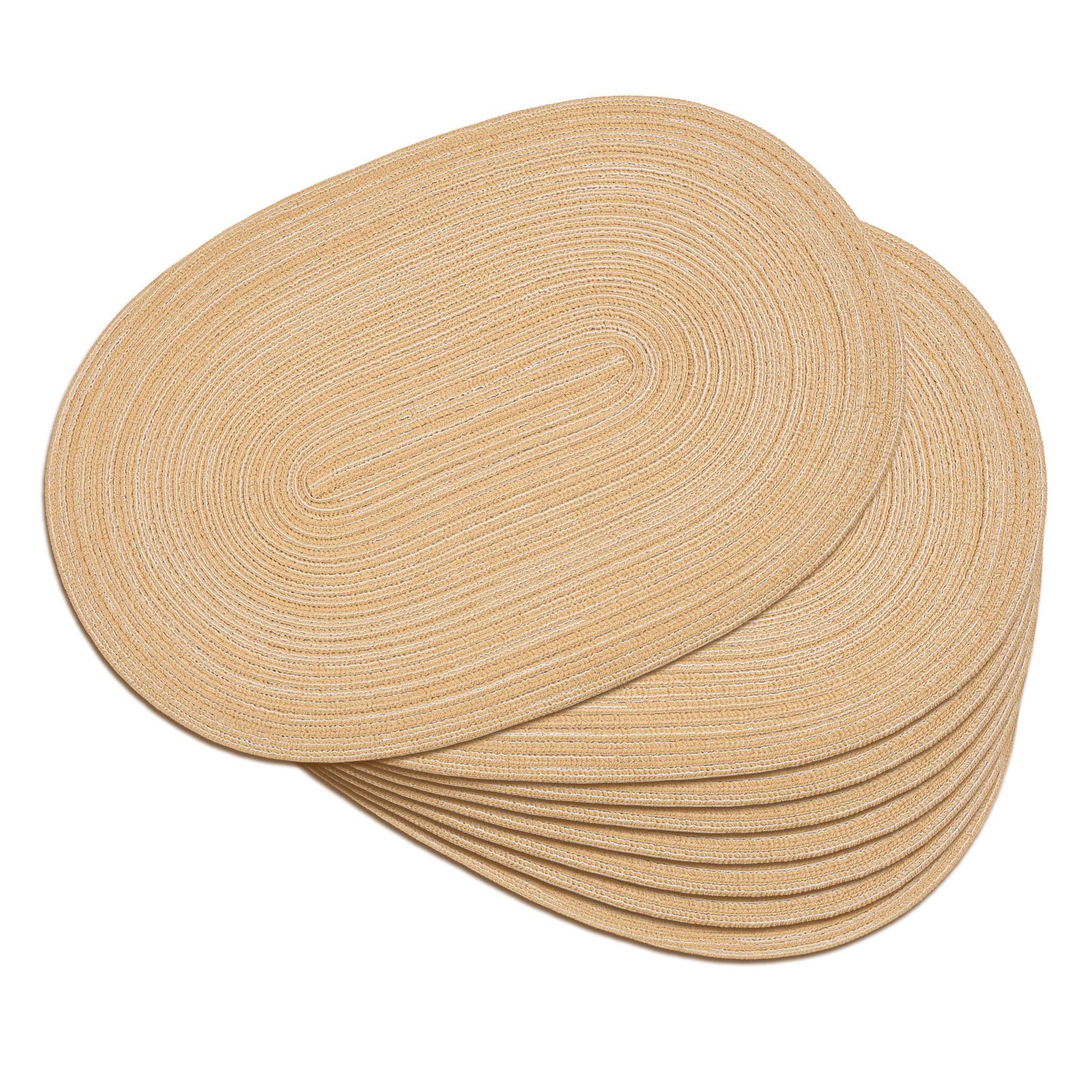 Noctiflorous Oval Braided Placemats Set of 8 Woven 12x18 Inch Non Slip Washable Heat Resistant Place Mats Round Tablemats for Dining Kitchen Party Daily Table Decor Dinner Mats (15 Coffee Brown, 8)