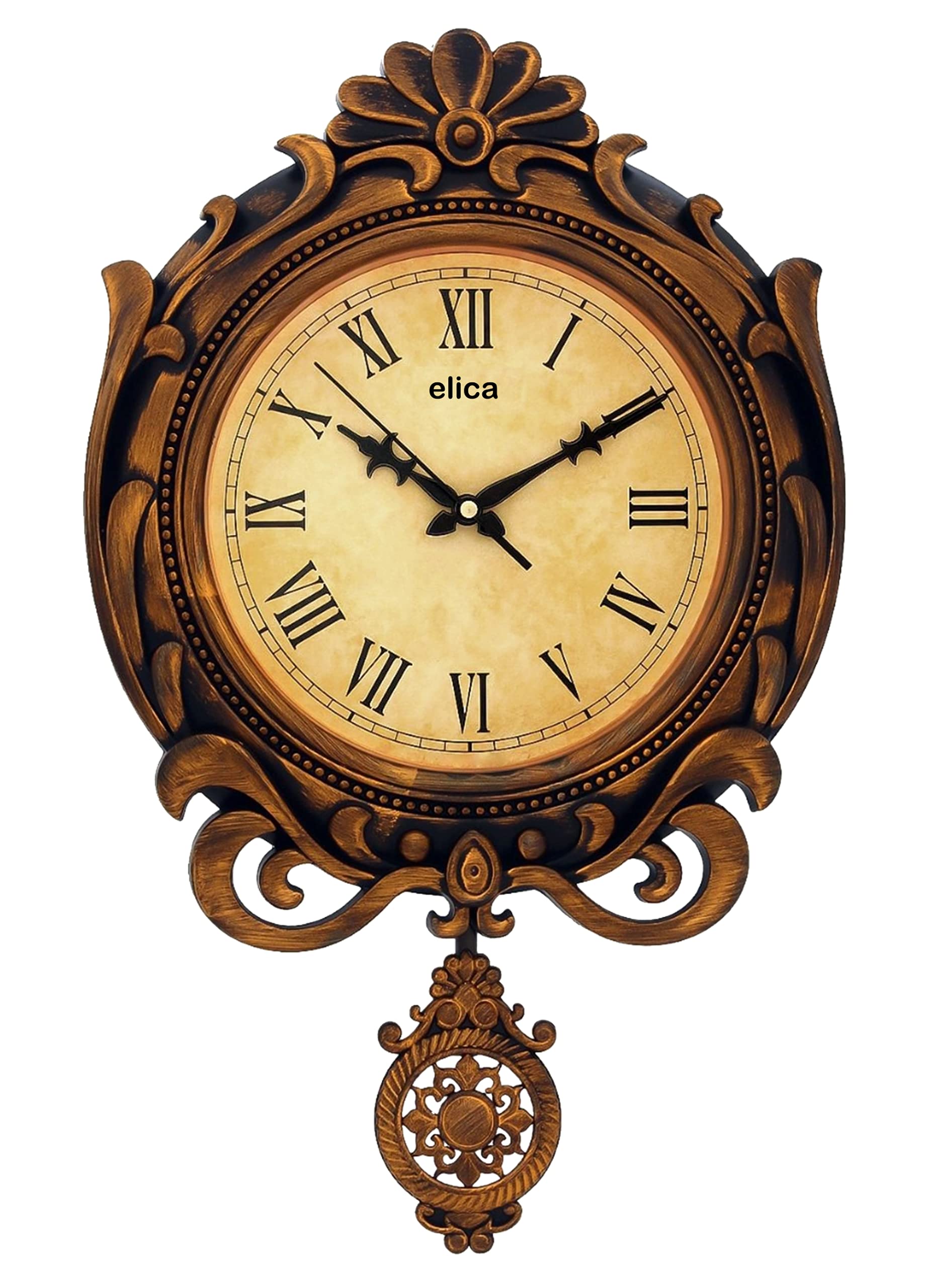 Elica Vintage Designer Sweep Silent Pendulum Wall Clock (Roman Copper)-image-7