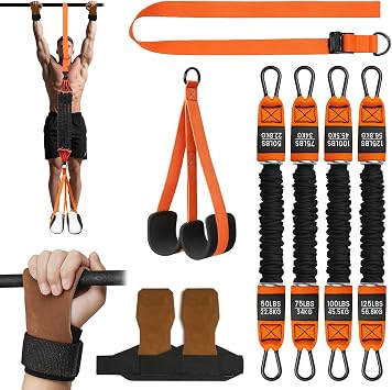 Adjustable Pull Up Assistance Bands Set for Home Gym,Heavy Duty Resistance Bands for Pull Up Bar with Stable Feet Rest,Upper Body Strength Training,Portable Fitness Workout Equipment,Men&Women