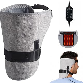 Heated Neck Wrap, Wearable Head Neck Heating Pad for Relaxation | 3 heat levels 131°F/140°F/149°F, 10/30/60 min timer, 70 in cable, 660nm & 880nm, 40 beads, mesh pocket, home office travel