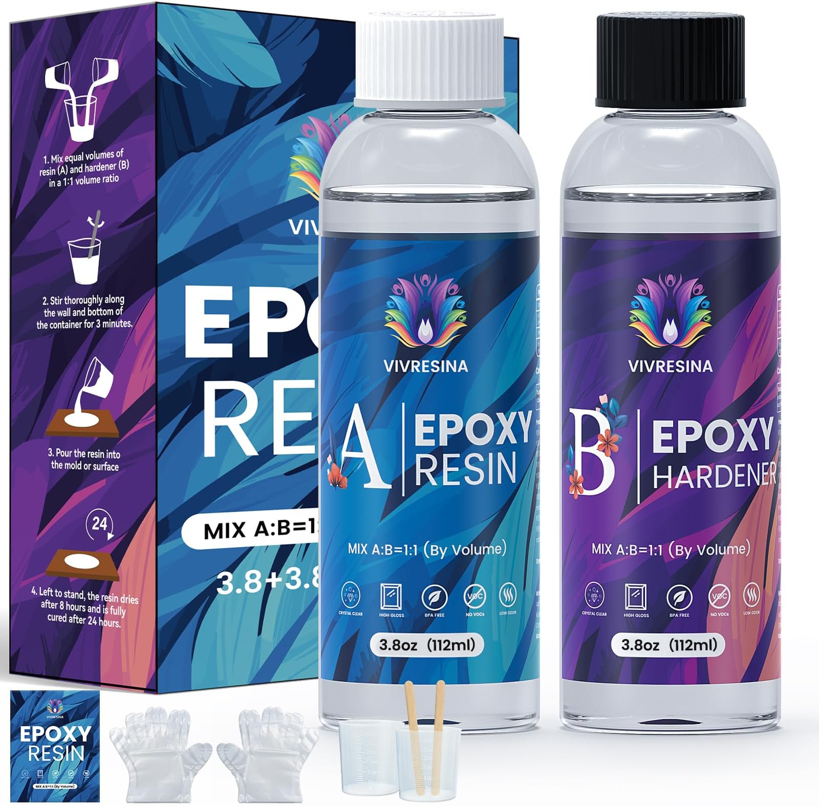 Epoxy Resin Kit for Beginners Clear Resin Epoxy, Resin Kit High Gloss, No Bubbles, Not Yellowing, Self-Leveling Art Resin Casting Resin for DIY Art,Crafts,Jewelry,Table Top,Wood & Resin Molds 7.6 OZ