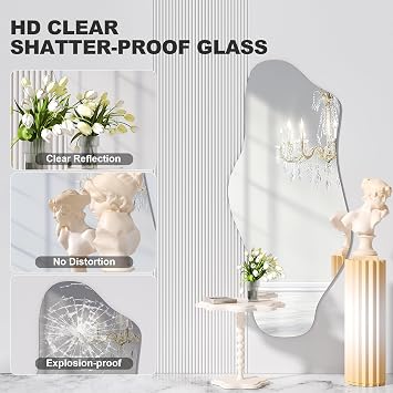Hasipu Irregular Wall Mirror, 48x22 Asymmetrical Frameless Mirror, Modern Decorative Mirrors for Living Room, Entryway, Hallway, Bathroom, Bedroom,Wall Mounted Home Decor