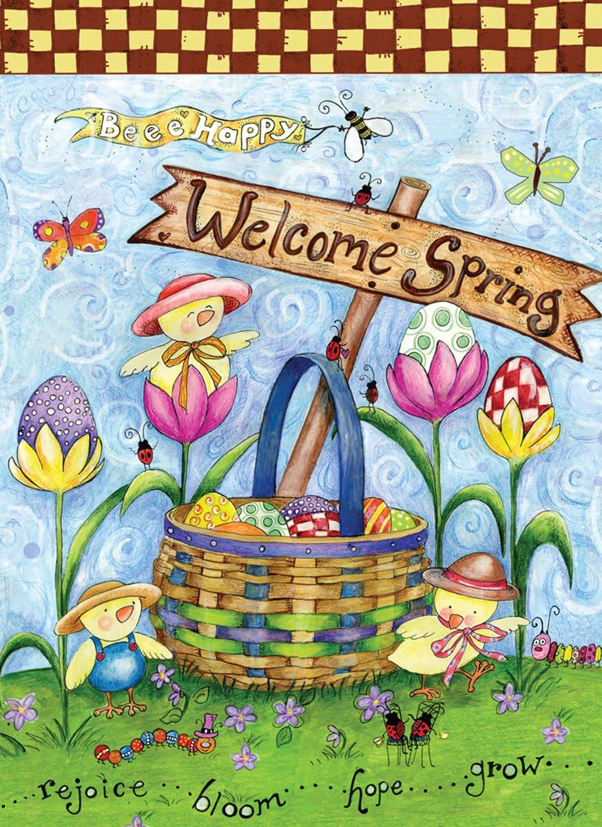 Welcome Spring Basket Garden Flag Easter Eggs Flowers Butterfly Chick 12.5"x18"