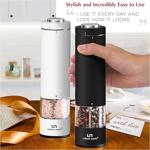 Miniatura 7 de Juego de molinillo eléctrico de sal y pimienta, molinos de acero inoxidable a pilas (1 molinillo de pimienta negra + 1 molinillo de sal blanca)