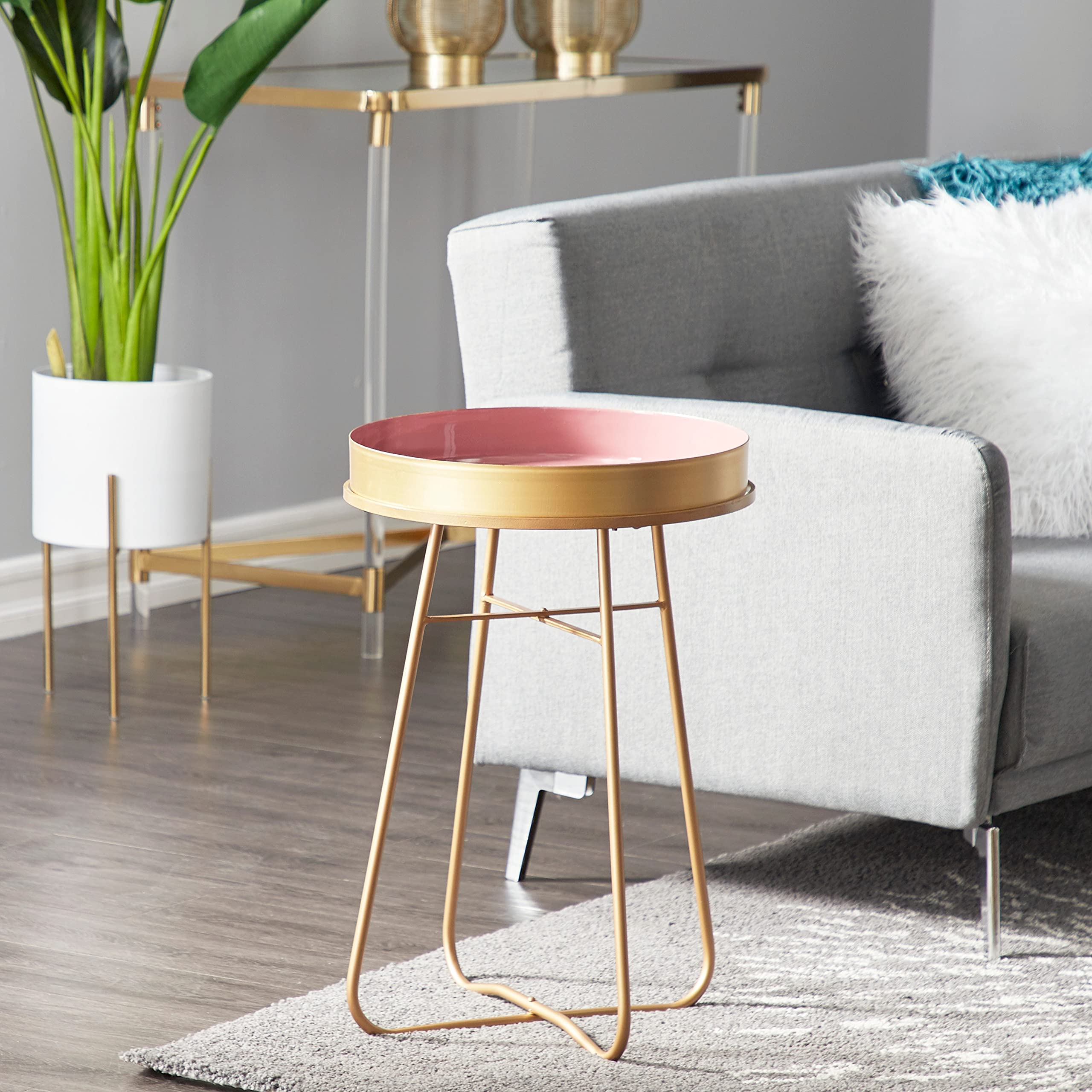 Pink Iron Contemporary Accent Table 24 X 16 24round Modern Round Painted