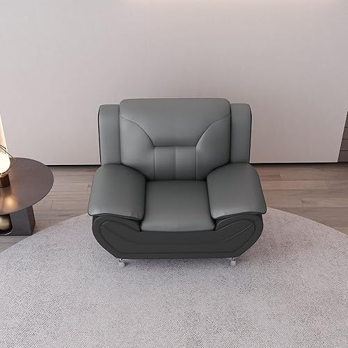 Miniatura 10 de Container Furniture Direct Silla y sofá de piel sintética de estilo moderno con reposabrazos extra cómodos ideal para sala de estar dormitorio u