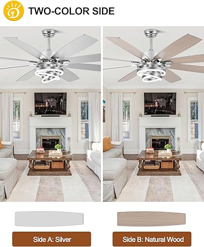 Miniatura 8 de Ventiladores de techo grandes modernos de 72 pulgadas con luces y control remoto, motor CC silencioso reversible de 6 velocidades, ventiladores de