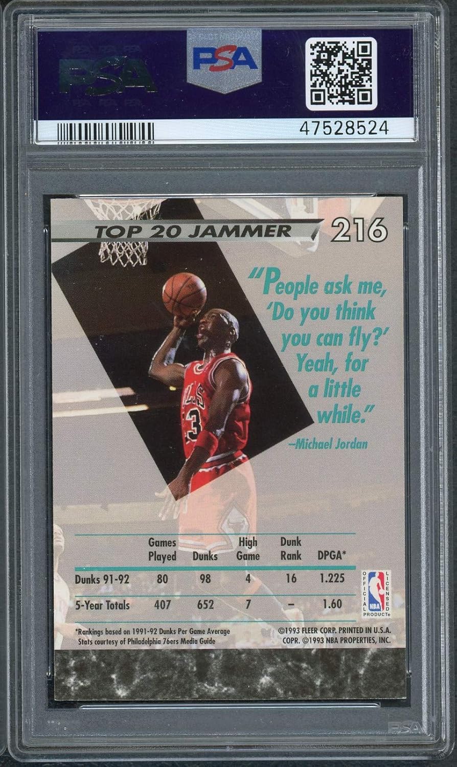 Michael Jordan 1992 Fleer Ultra Basketball Card #216 Graded PSA 8