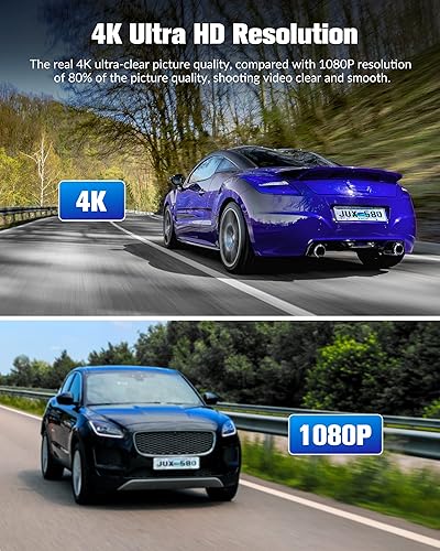 Miniatura 7 de Cámara de tablero para automóviles, cámara 4K Full HD Dash Cam frontal y trasera con tarjeta SD de 32 GB, visión súper nocturna incorporada,