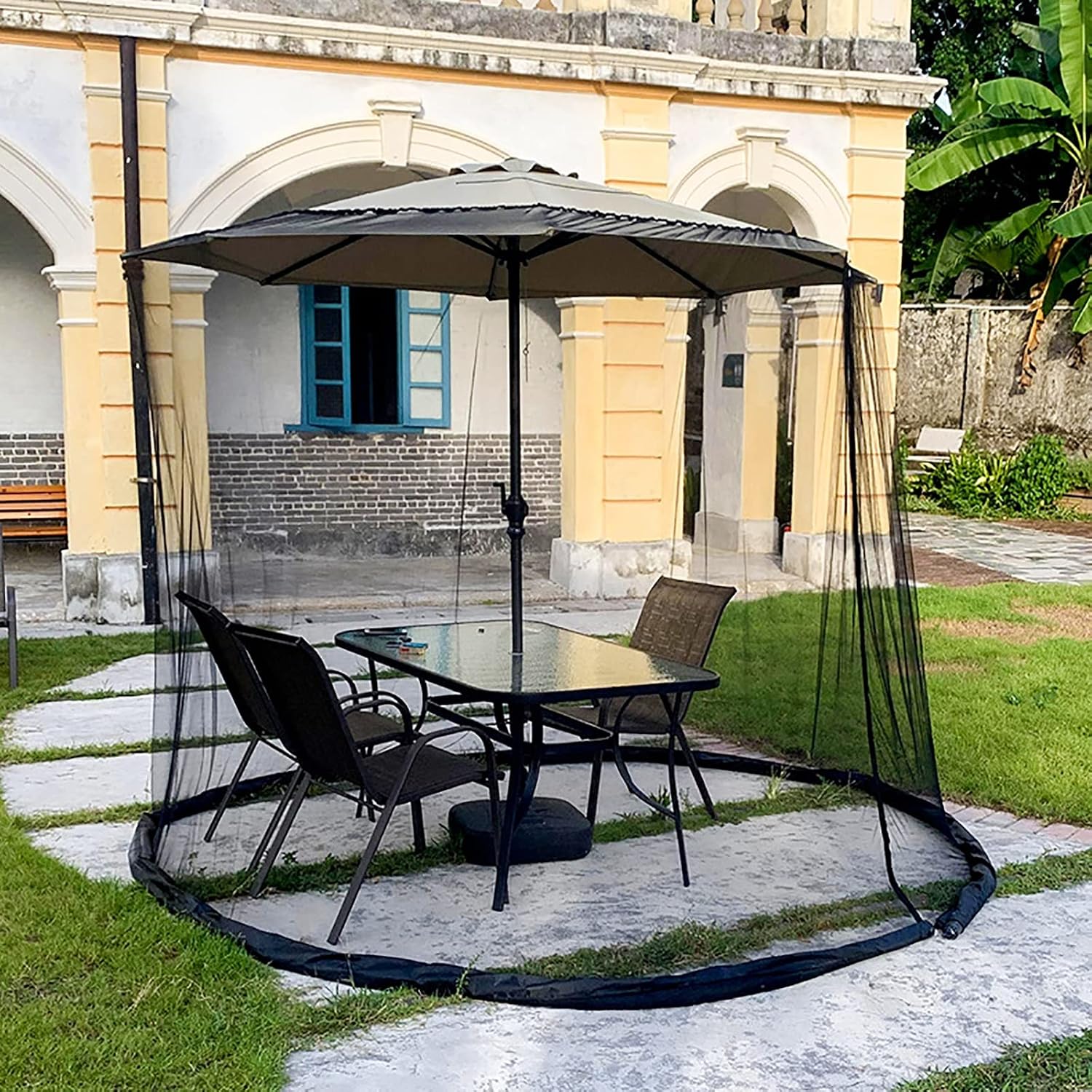 Outdoor Mosquito Net Camping Garden Parasol Mosquito Net Easy to Set Up High Density Breathable Outdoor Tarp Tent 7 FT-10 FT Adjustable Camping Mesh Screen Garden Terrace Umbrella Curtain and Polyest