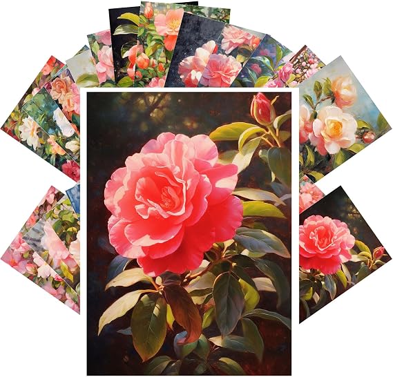 PIXILUV Vintage Postcards (24pcs 4x6) Vibrant Camellia Blooms: A Lush Collection of Artistic Postcards Celebrating the Delicate Beauty and Varied Hues of these Classic Garden Favorites