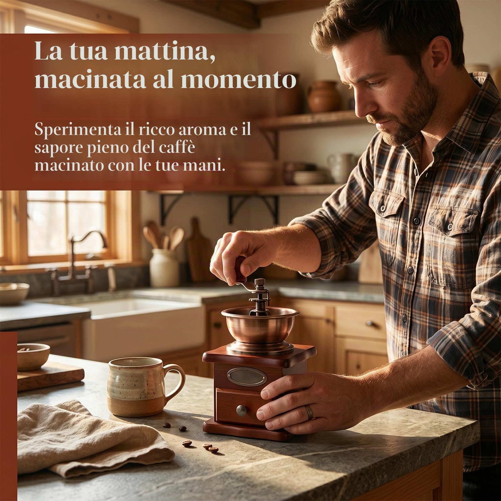 Macinacaffè manuale regolabile Grinder per chicchi di caffè in legno vintage da casa, cucina, ufficio, campeggio, viaggi