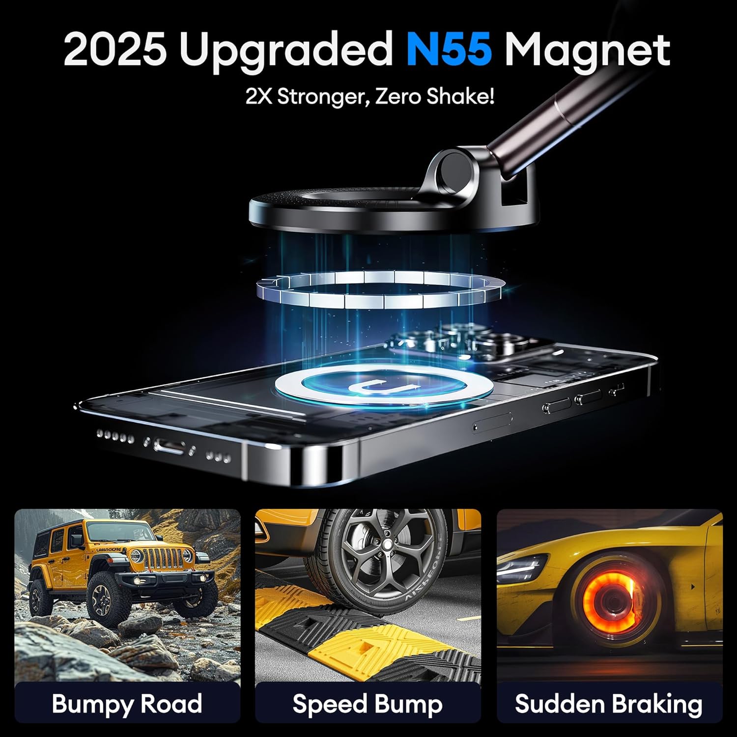 Powerful Magnetic Car Phone Mount with 360° Rotation and Ultra-Strong Suction for All...