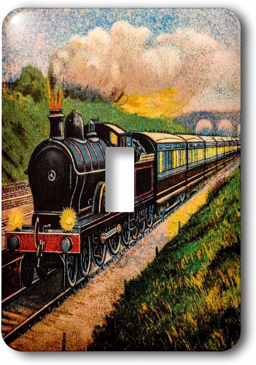 3dRose (lsp_240526_1) Single Toggle Switch Magic Lantern Vintage Steam Engine Locomotive Train Carriages