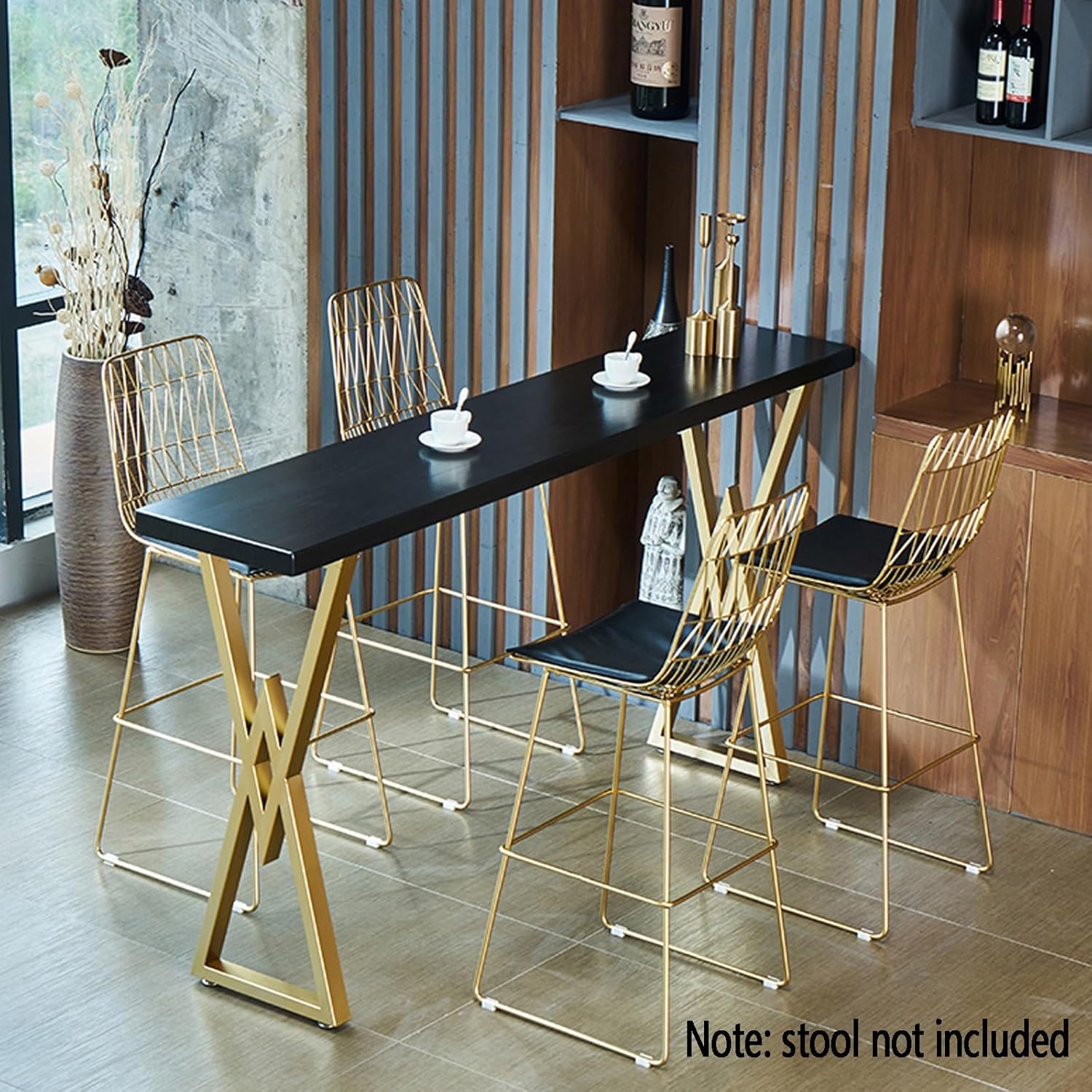 Industrial Long Bar Table for Window Sill, Solid Wood Narrow Dining Table, Outdoor Patio Bistro Table with Metal Base, Rectangle Tall Pub Table (200x40x105cm) - No Stools Included