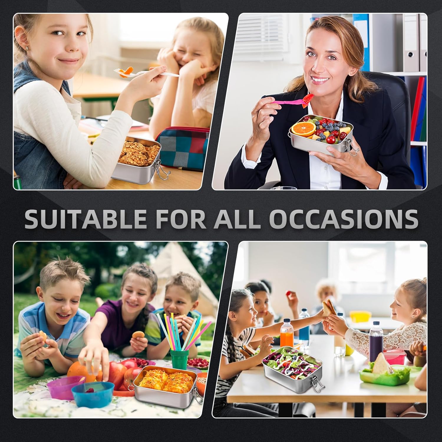 2 Pcs 304 Stainless Steel Bento Box, 850ml (28oz) Metal Food Storage Snack Containers, Reusable Dishwasher Safe Lunch Snack Boxes for Work and Travel (850mlx2) - Image 7