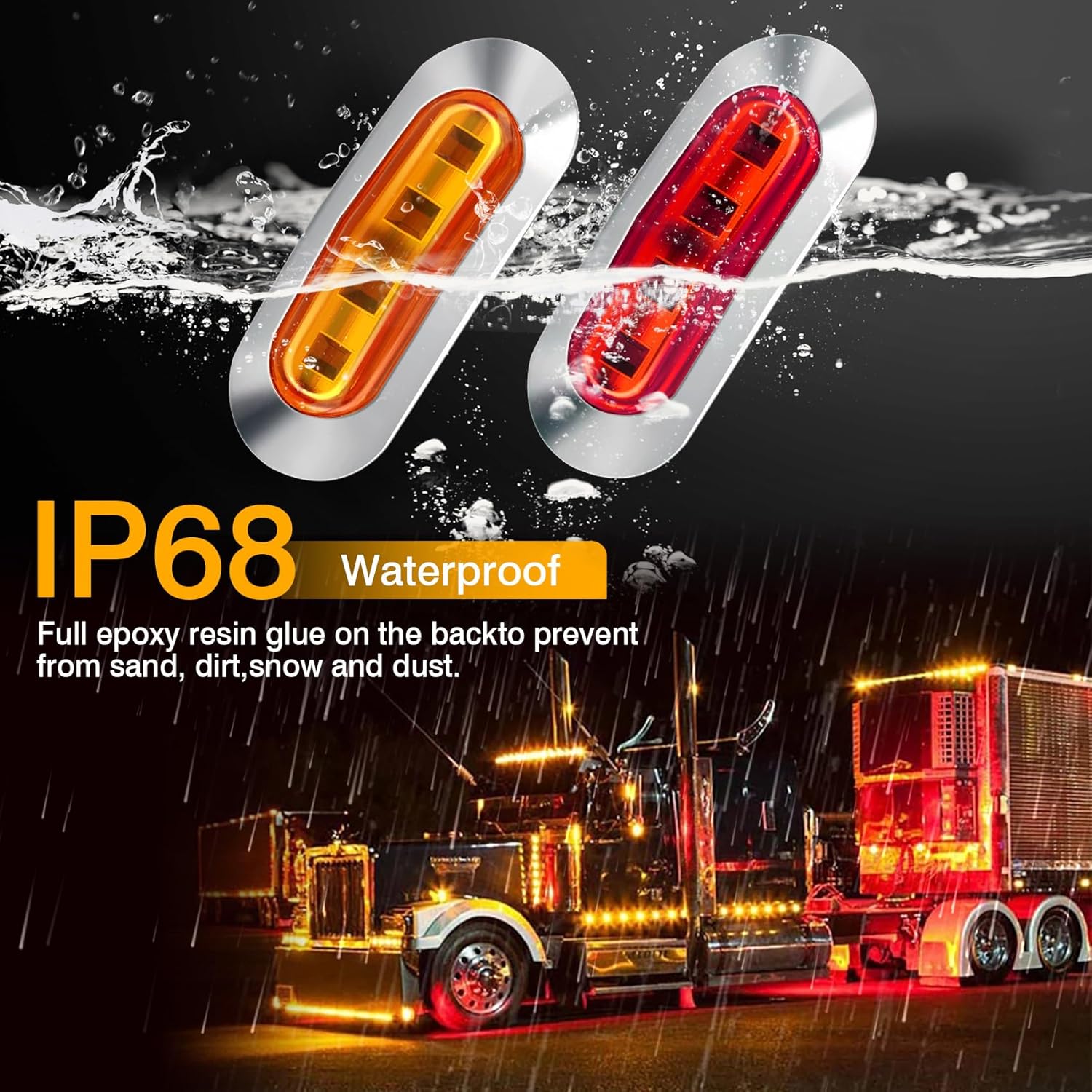 LOQOMI 20 PCS 3.5 inch LED Trailer Lights Kit with Chrome Bezel, Front Rear Side Marker Clearance Indicators Light Lamp, Amber + Red Dc12-24V Waterproof Universal Accessories (With Screws)