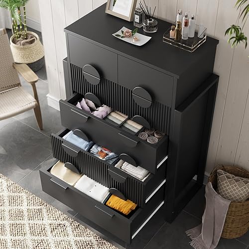 Vista 6 de LGHM Cómoda acanalada para dormitorio con 6 cajones, cómoda moderna de 6 cajones con semicilindro acanalado, cómoda sólida de 44.5 pulgadas de alto