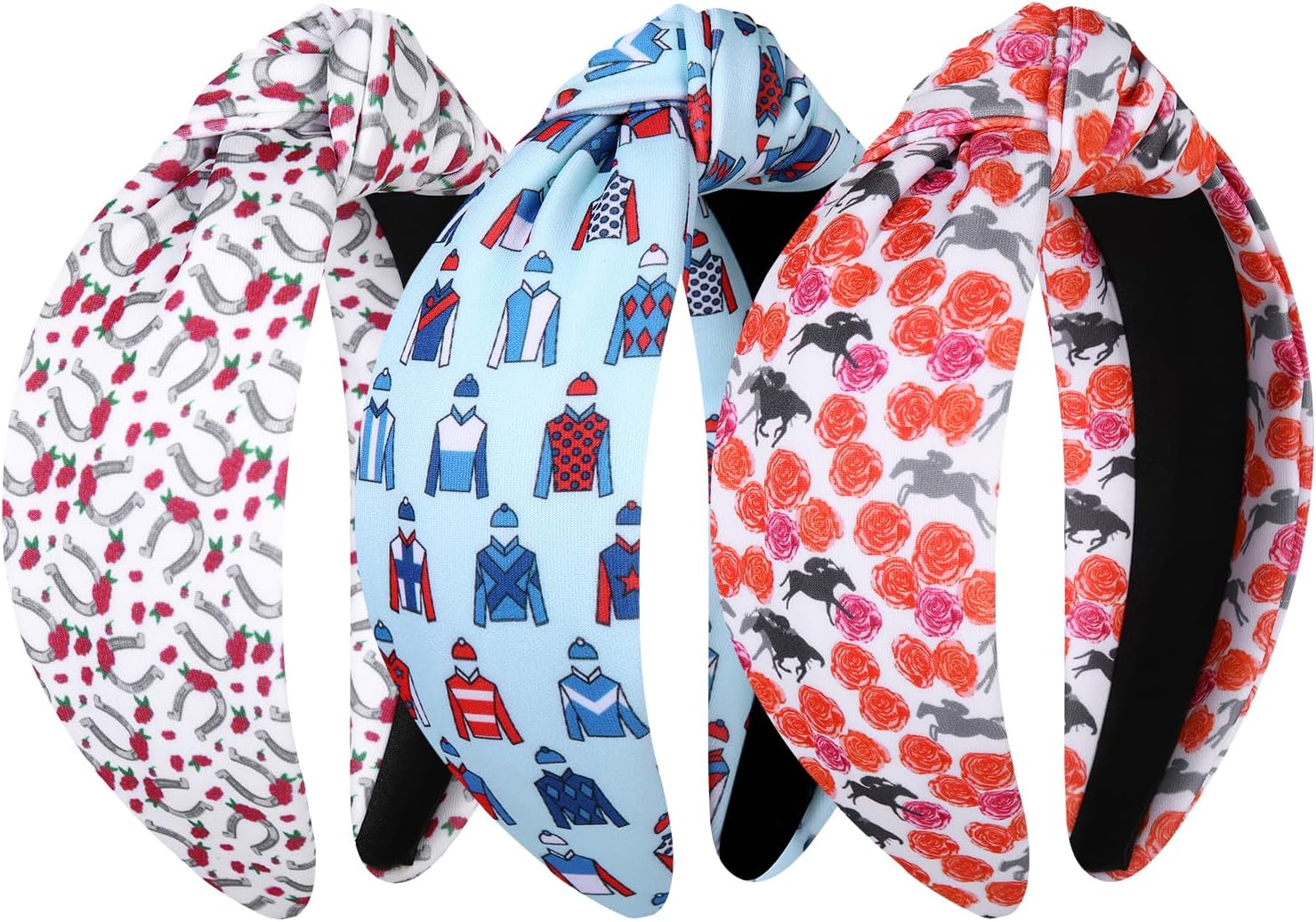 Derby Headband Kentucky Derby Headband Accessories for Women Riding Suit Horseshoe Knotted Head Band Derby Horse Racing Hair Accessory Decor Gifts (Green Pink Horseshoe)