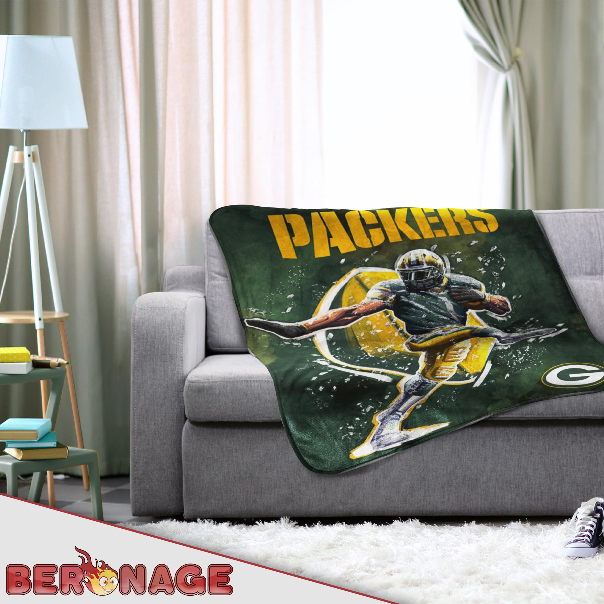 BERONAGE NFL Green Bay Packers - Coperta 150 x 200 cm, 100% poliestere, morbida e soffice, ideale come regalo