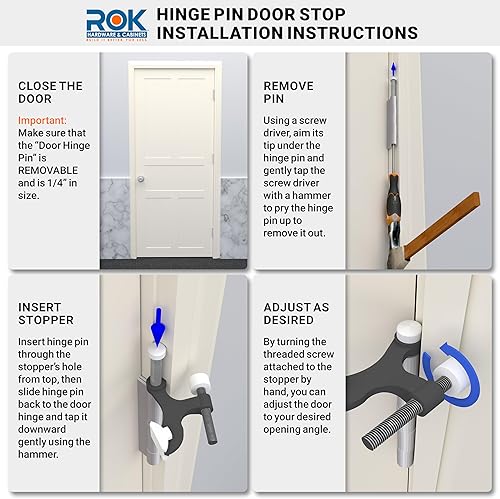 Vista 4 de Paquete de 5 tope de puerta Rok Hardware ajustable de alta resistencia con acabado de latón, ROKDSP1B