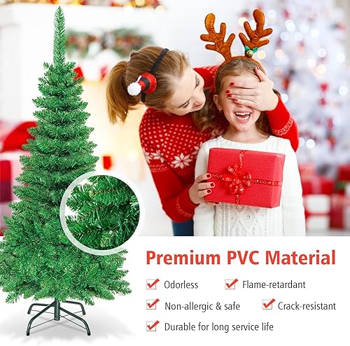 Miniatura 15 de Happygrill Árbol de Navidad artificial preiluminado de 6 pies, árbol de Navidad artificial delgado con 300 luces LED y 618 puntas de rama, bayas